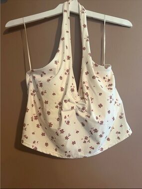 JoyLab Cream & Brown Floral Halter Tank Top